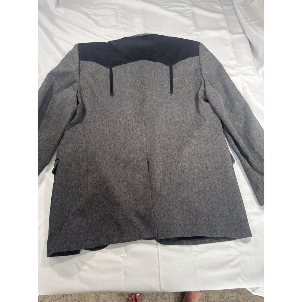 Circle S Mens Western Blazer Grey Black Suede Yoke Cowboy Sport Coat 48L USA - Picture 8 of 9